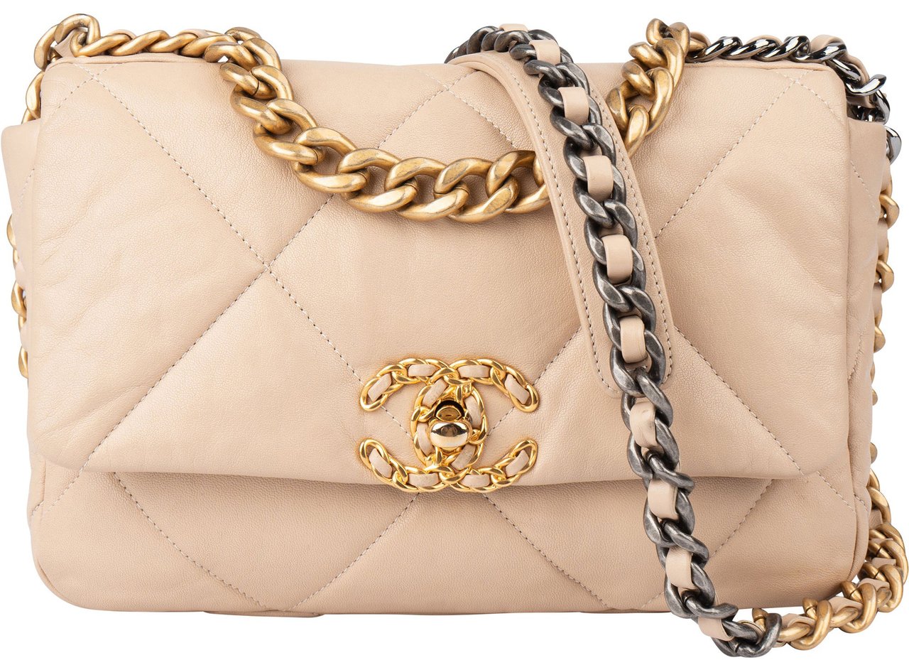 Chanel Chanel 19 Quilted Lambskin Single Flap Crossbody Bag Beige