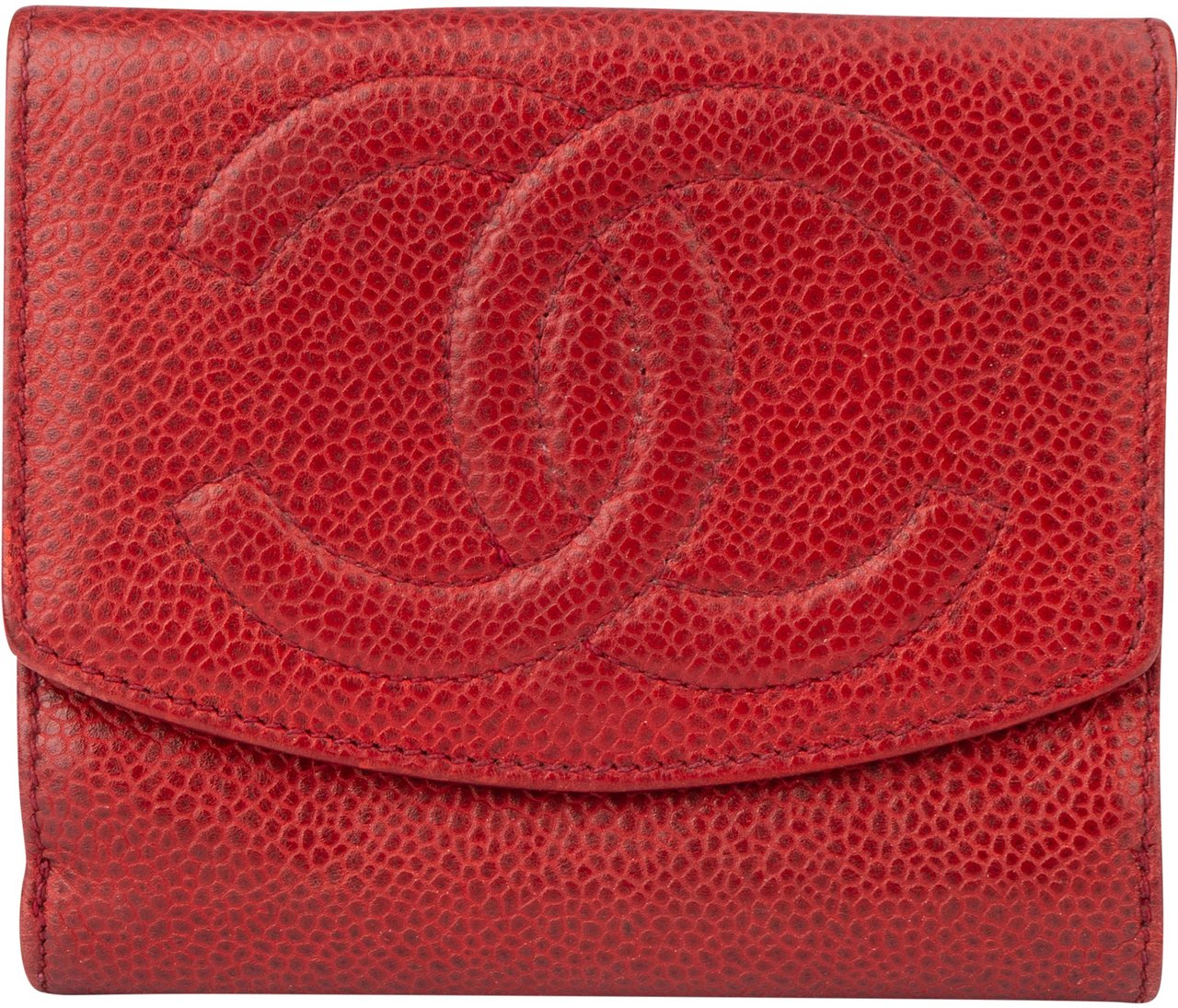 Chanel Chanel Caviar Leather CC Clip Wallet Rood