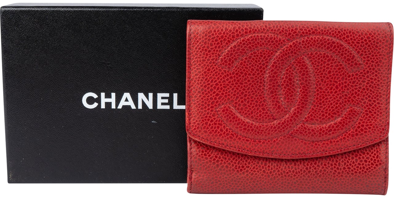 Chanel Chanel Caviar Leather CC Clip Wallet Rood