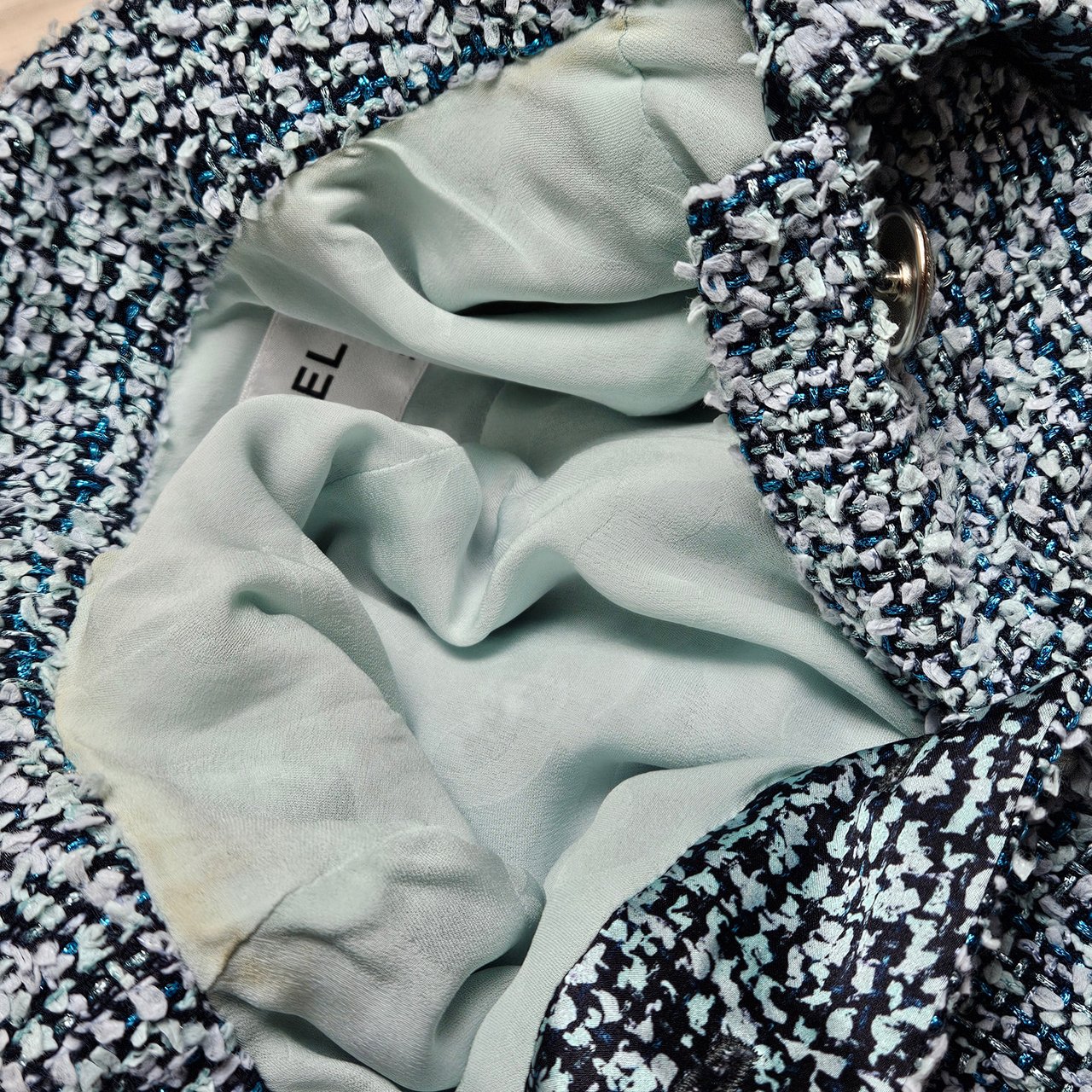 Chanel Chanel Bleu Glitter Tweed Dress (DE32 / FR34) Blauw