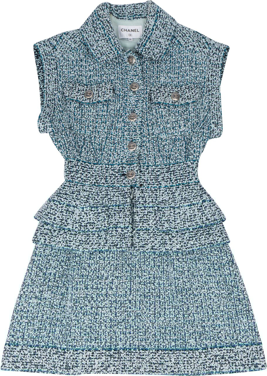 Chanel Chanel Bleu Glitter Tweed Dress (DE32 / FR34) Blauw