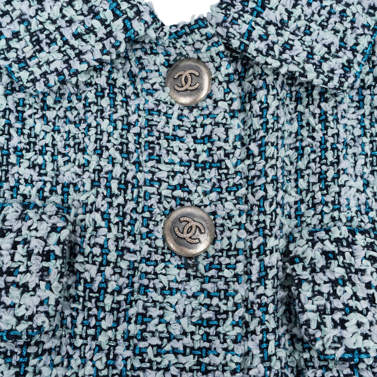 Chanel Chanel Bleu Glitter Tweed Dress (DE32 / FR34) Blauw