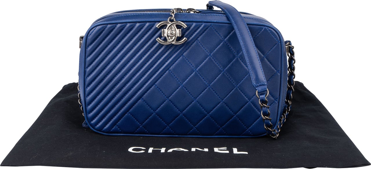 Chanel Chanel Quilted Lambskin Boy Camera Crossbody Bag Blauw
