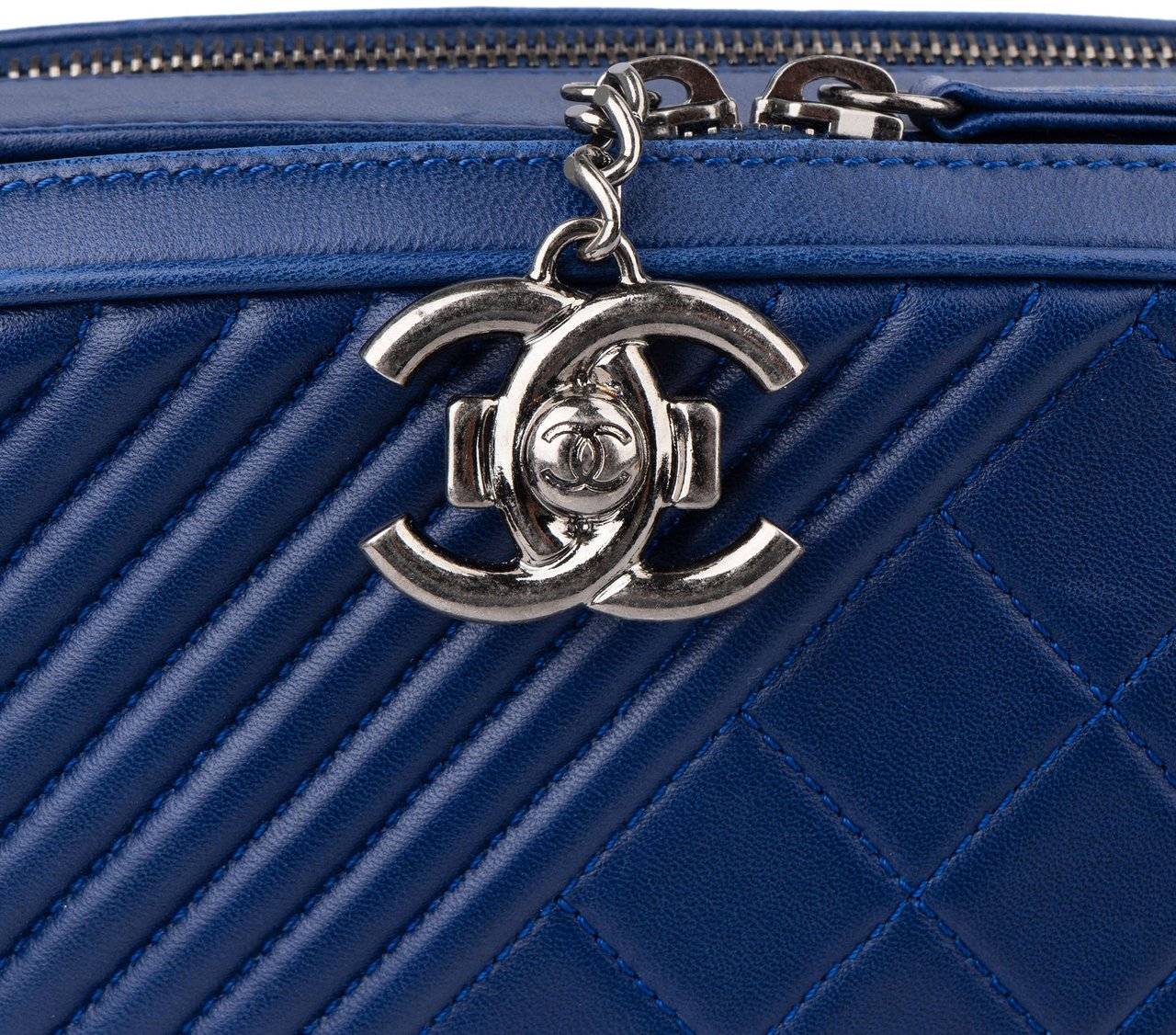 Chanel Chanel Quilted Lambskin Boy Camera Crossbody Bag Blauw