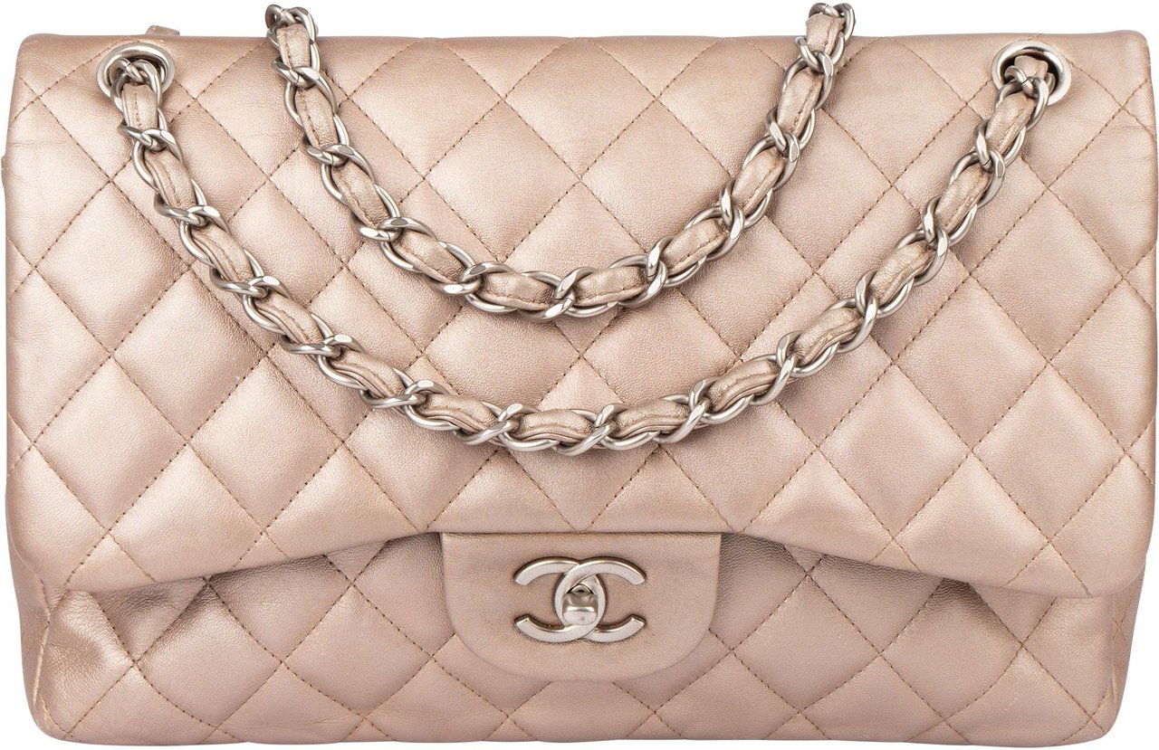 Chanel Chanel Quilted Lambskin Jumbo Double Flap Crossbody Bag Oranje