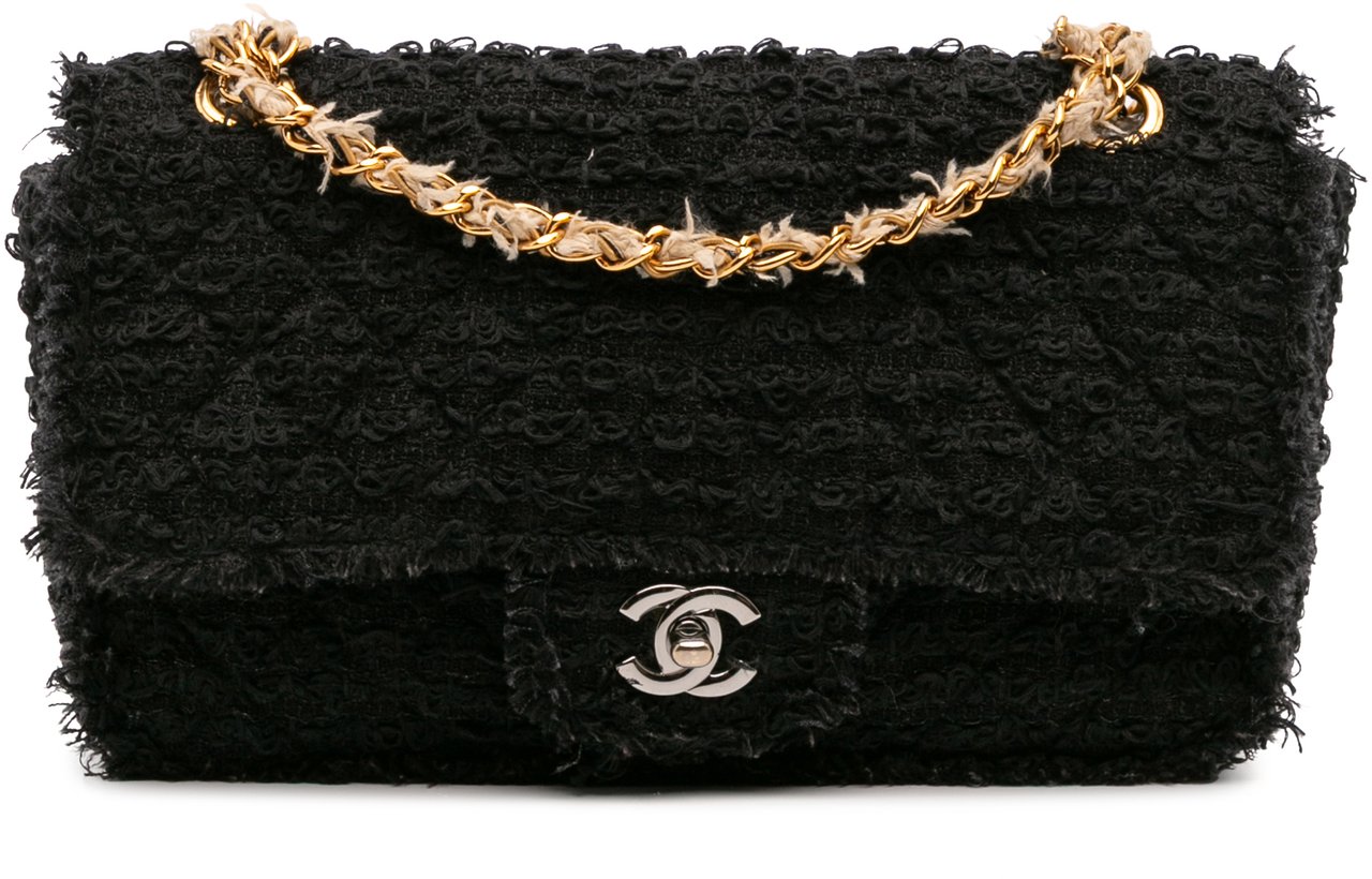 Chanel Medium Classic Tweed Single Flap Zwart