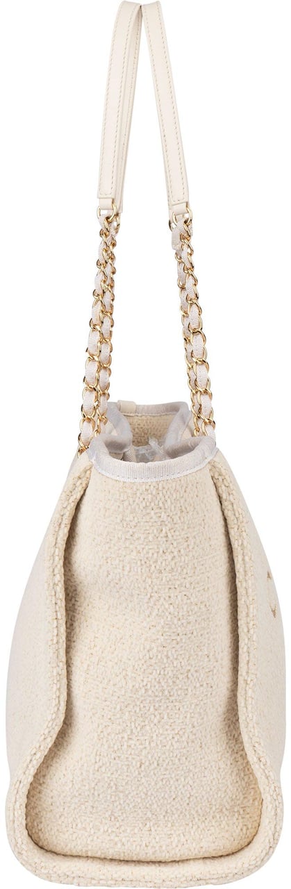 Chanel Chanel White Christmas Gold Tone Glitter Deauville Handbag Beige