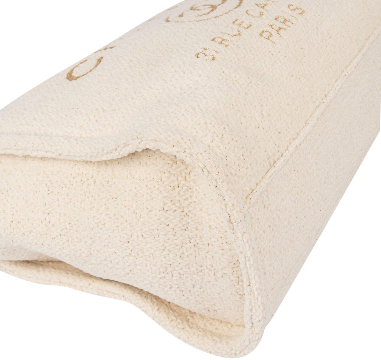 Chanel Chanel White Christmas Gold Tone Glitter Deauville Handbag Beige