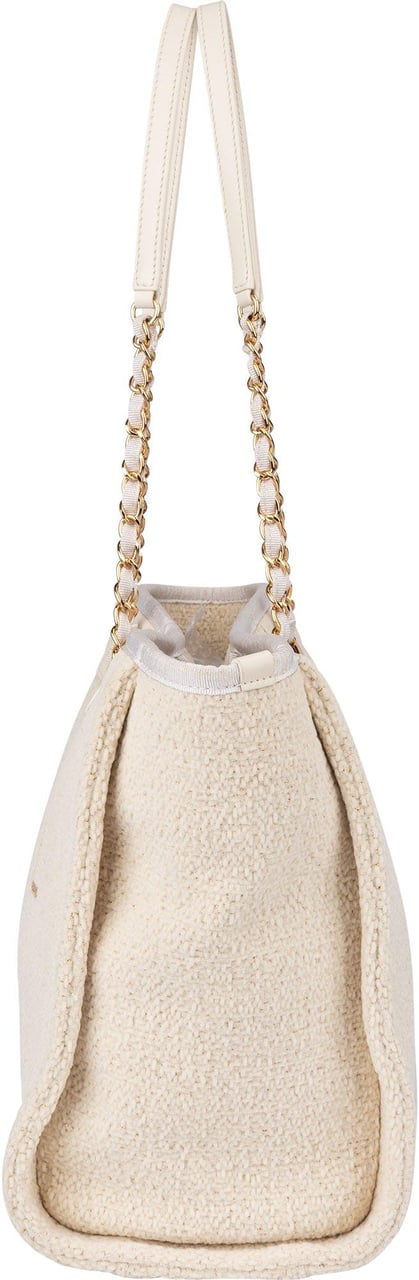 Chanel Chanel White Christmas Gold Tone Glitter Deauville Handbag Beige