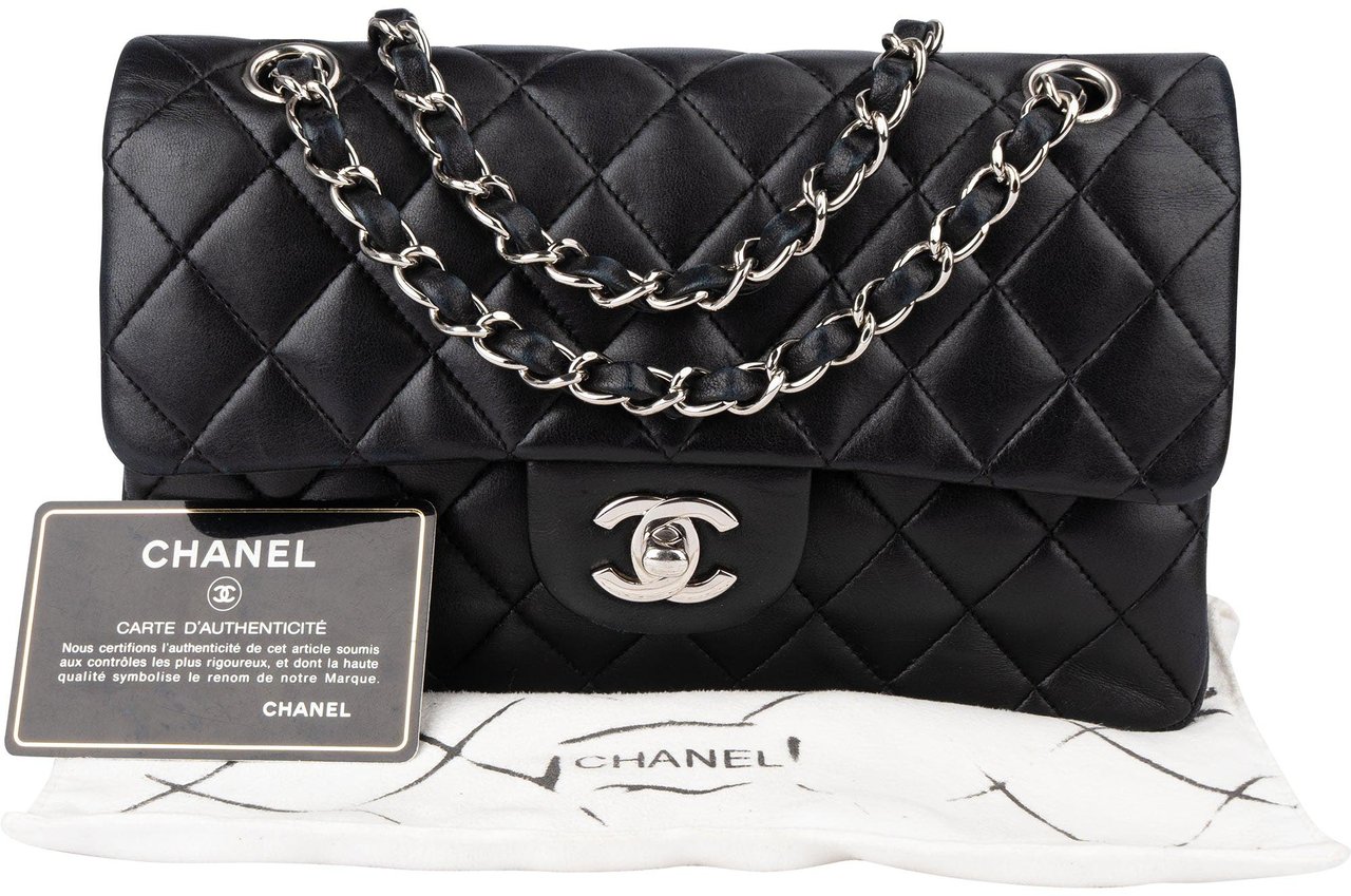 Chanel Chanel Quilted Lambskin Small Double Flap Crossbody Bag Zwart