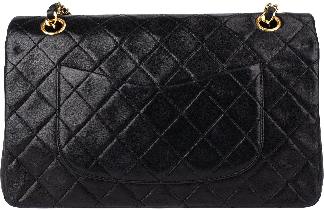 Chanel Chanel Quilted Lambskin 24K Gold Medium Double Flap Crossbody Bag Zwart