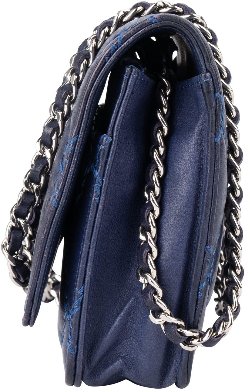 Chanel Chanel Bleu Quilted Stitch Lambskin Wallet On Chain Crossbody Bag Blauw