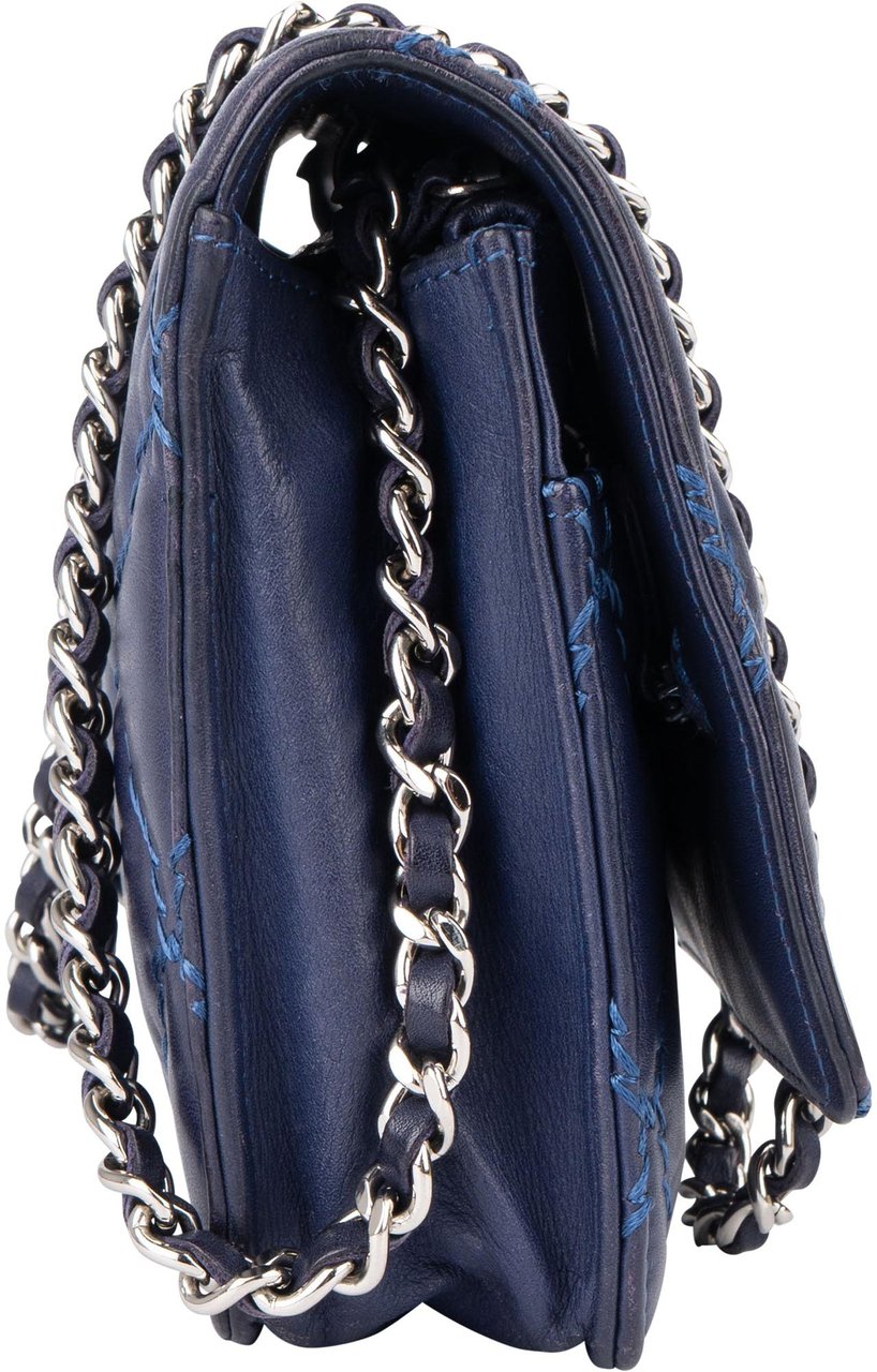 Chanel Chanel Bleu Quilted Stitch Lambskin Wallet On Chain Crossbody Bag Blauw