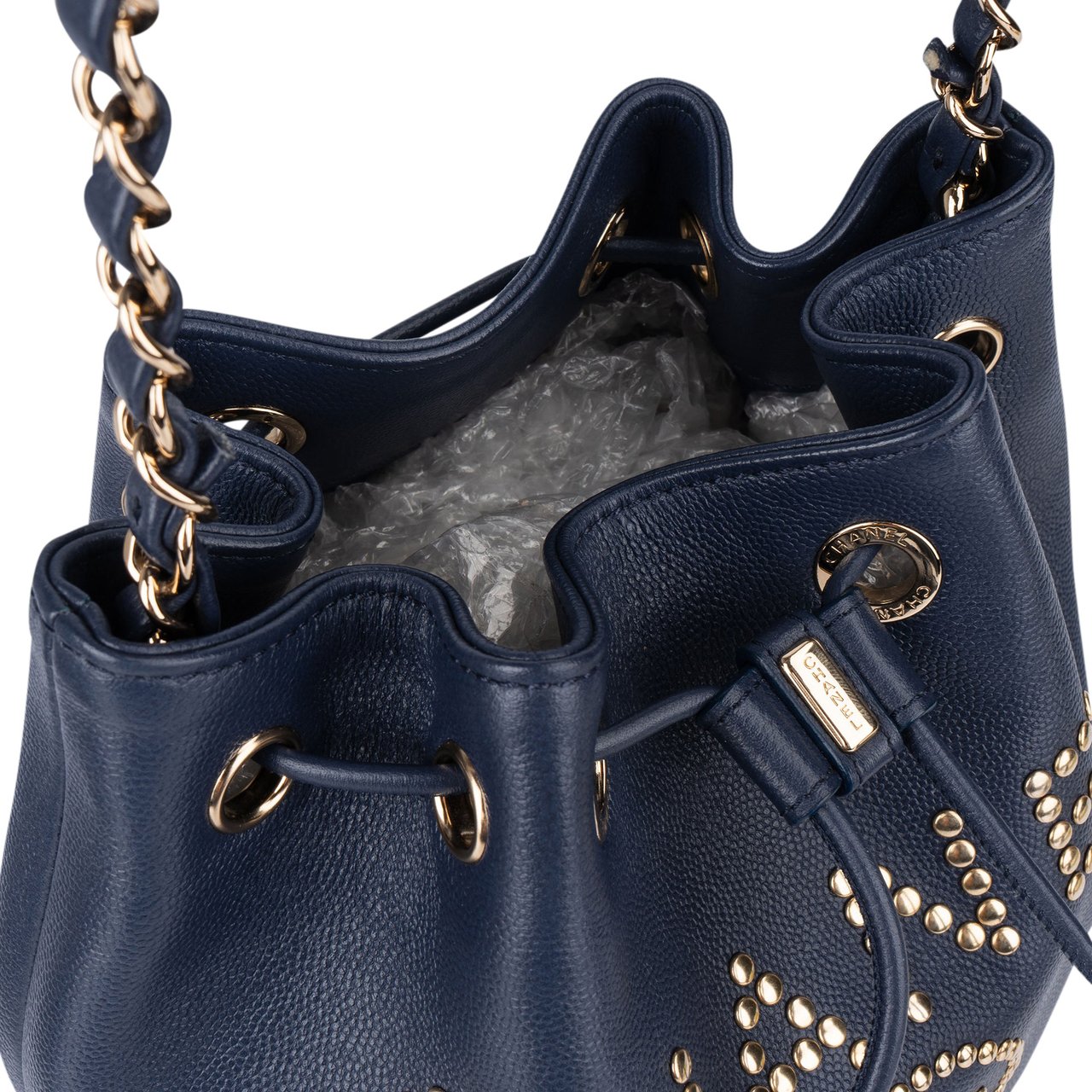 Chanel Chanel Bleu Caviar Leather Deauville Bucket Crossbody Bag Blauw