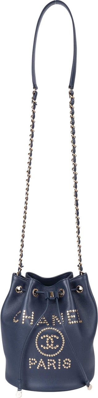 Chanel Chanel Bleu Caviar Leather Deauville Bucket Crossbody Bag Blauw