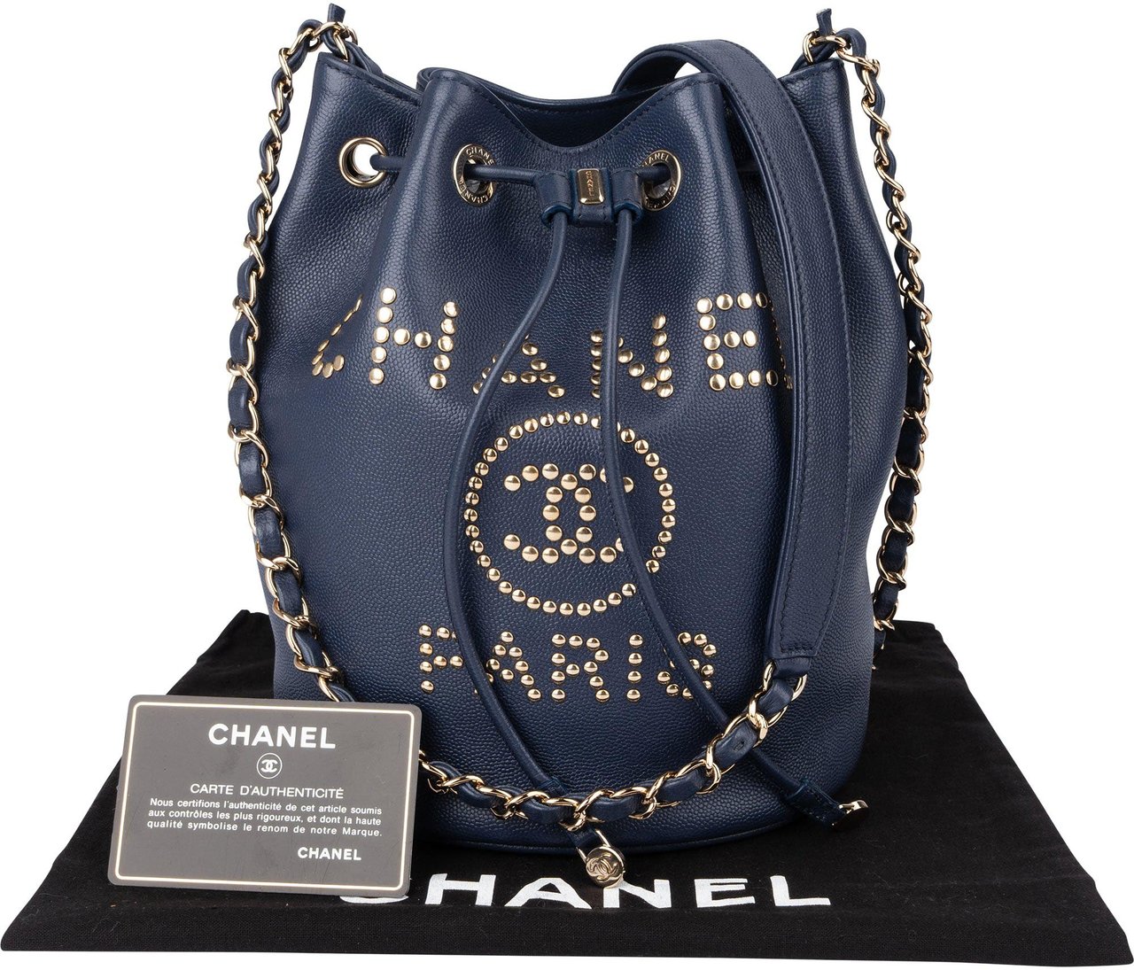 Chanel Chanel Bleu Caviar Leather Deauville Bucket Crossbody Bag Blauw