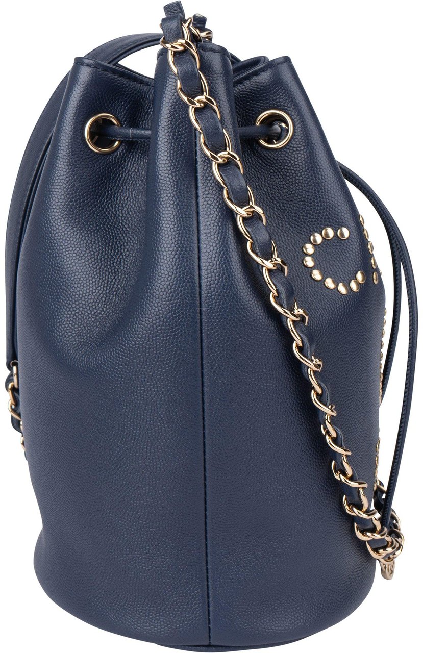 Chanel Chanel Bleu Caviar Leather Deauville Bucket Crossbody Bag Blauw