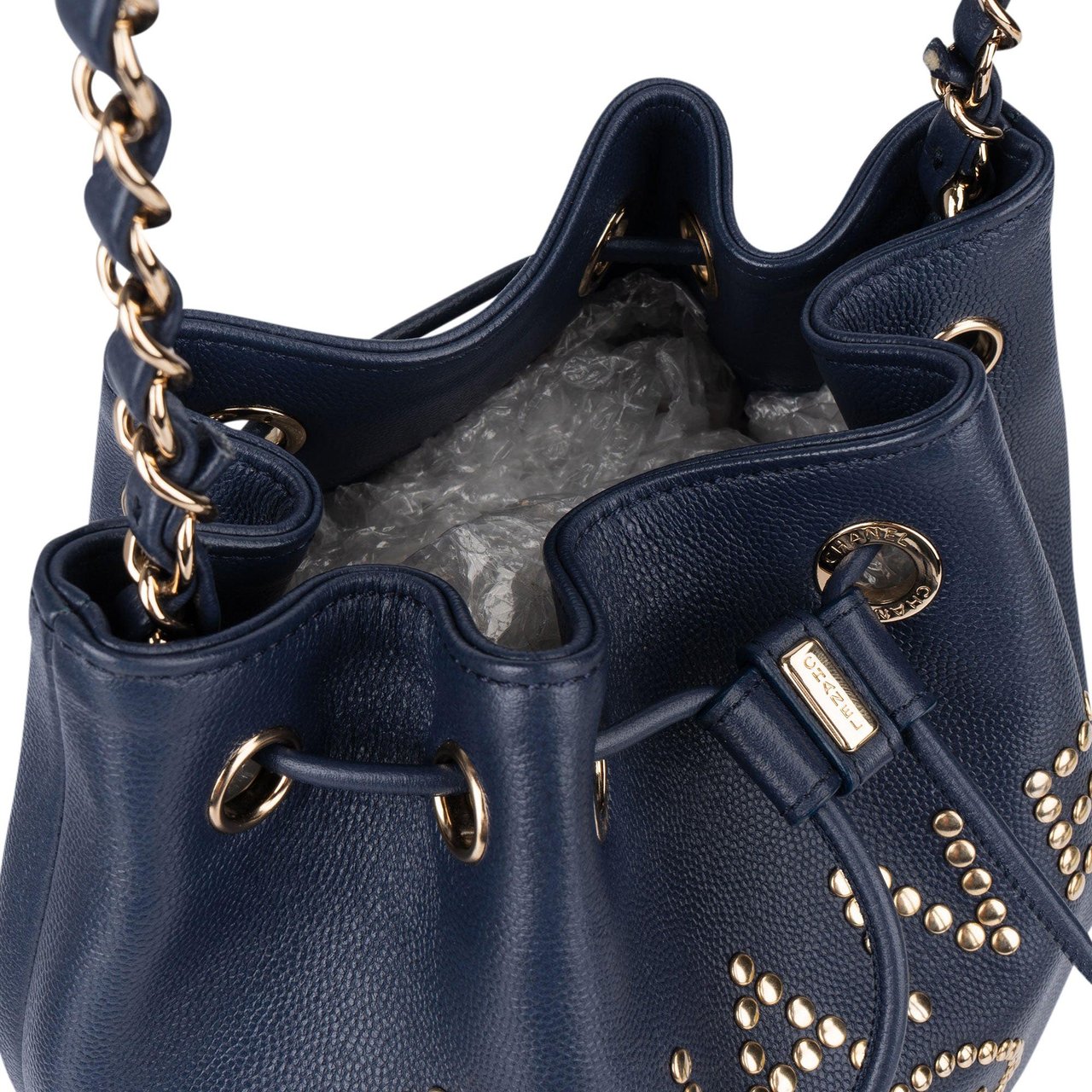 Chanel Chanel Bleu Caviar Leather Deauville Bucket Crossbody Bag Blauw