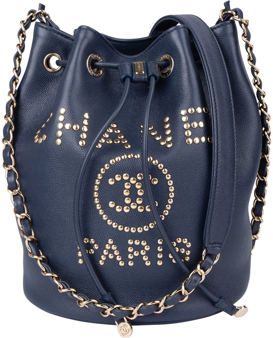 Chanel Chanel Bleu Caviar Leather Deauville Bucket Crossbody Bag Blauw
