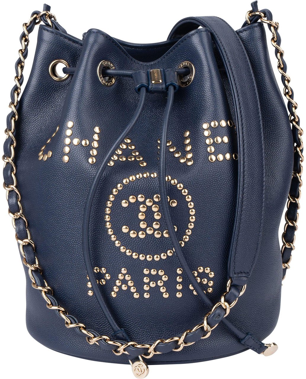 Chanel Chanel Bleu Caviar Leather Deauville Bucket Crossbody Bag Blauw
