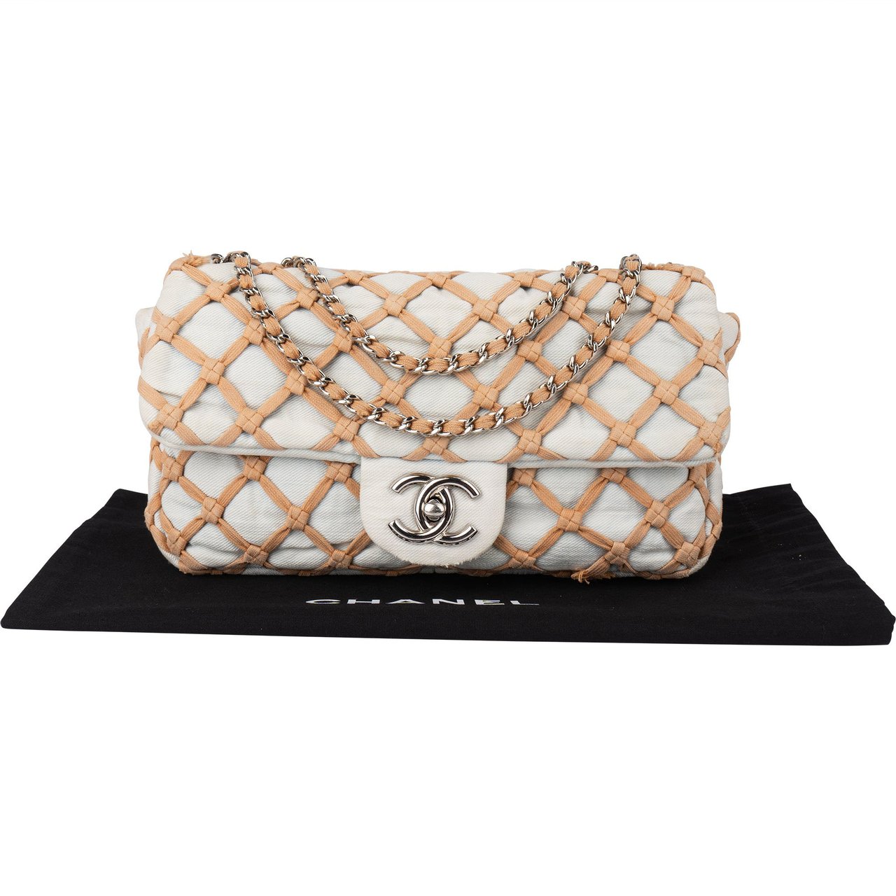 Chanel Denim Canebiers Single Flap Crossbody Bag Blauw