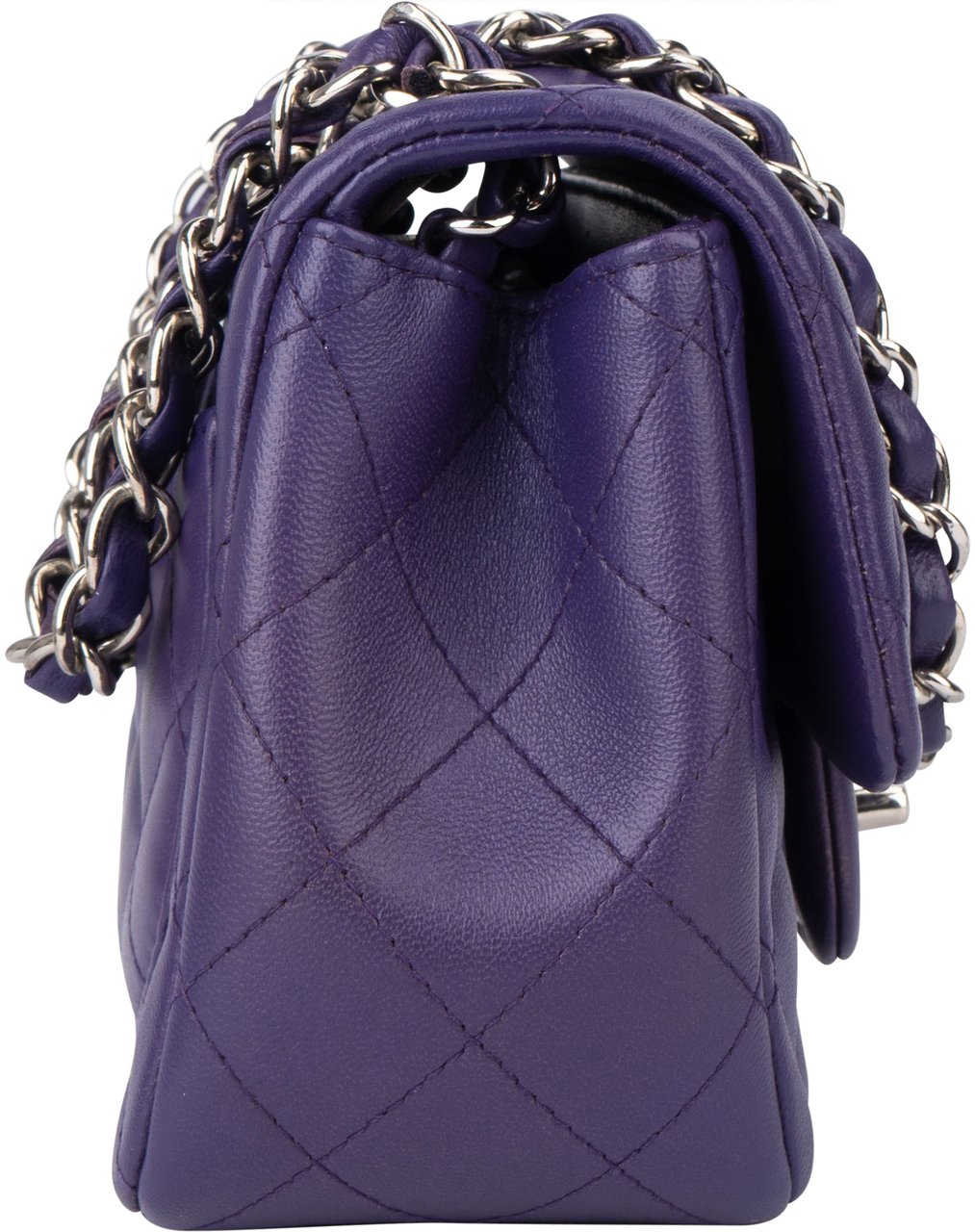 Chanel Quilted Lambskin Single Flap Crossbody Bag Paars
