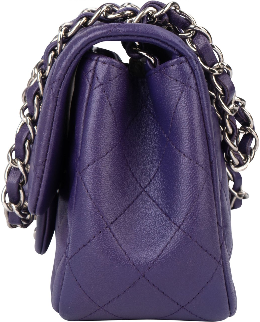 Chanel Quilted Lambskin Single Flap Crossbody Bag Paars