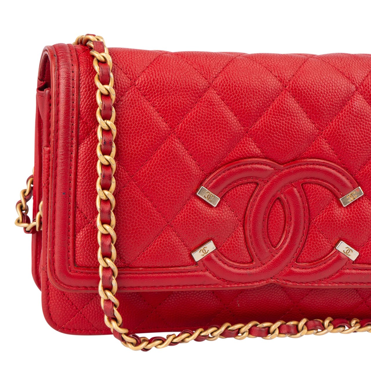 Chanel Chanel Quilted Caviar Leather Filigree Wallet On Chain Crossbody Bag Rood