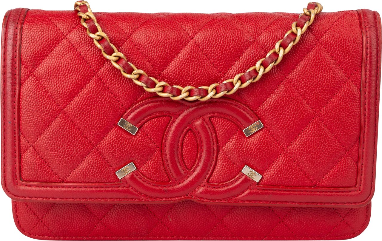 Chanel Chanel Quilted Caviar Leather Filigree Wallet On Chain Crossbody Bag Rood