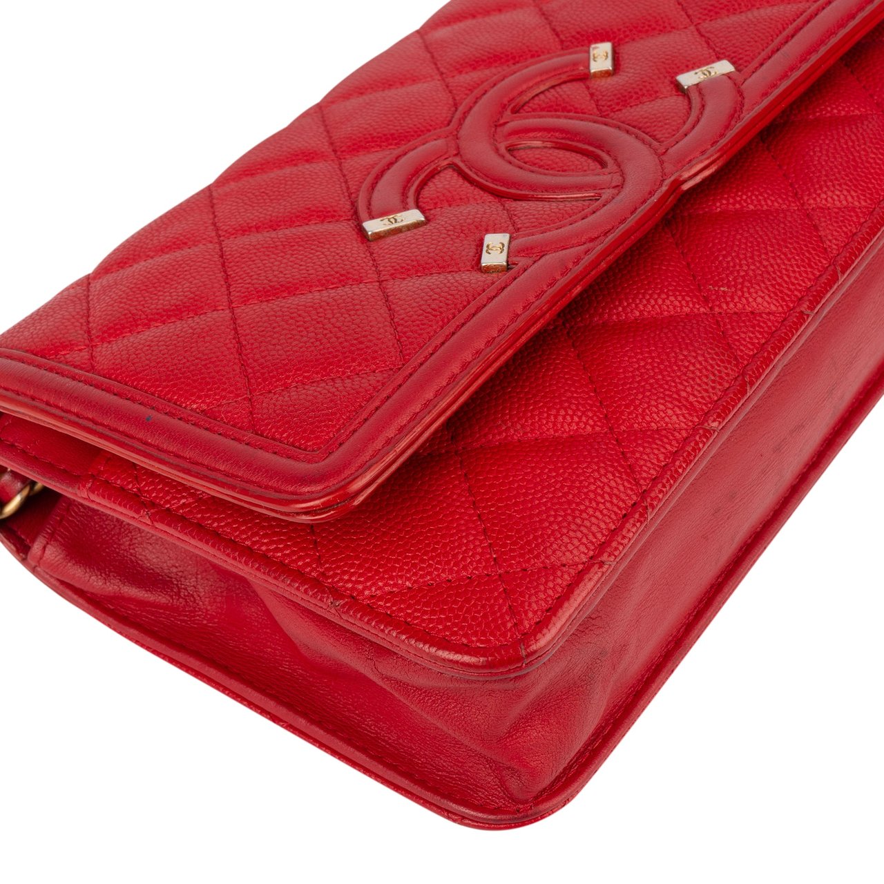 Chanel Chanel Quilted Caviar Leather Filigree Wallet On Chain Crossbody Bag Rood