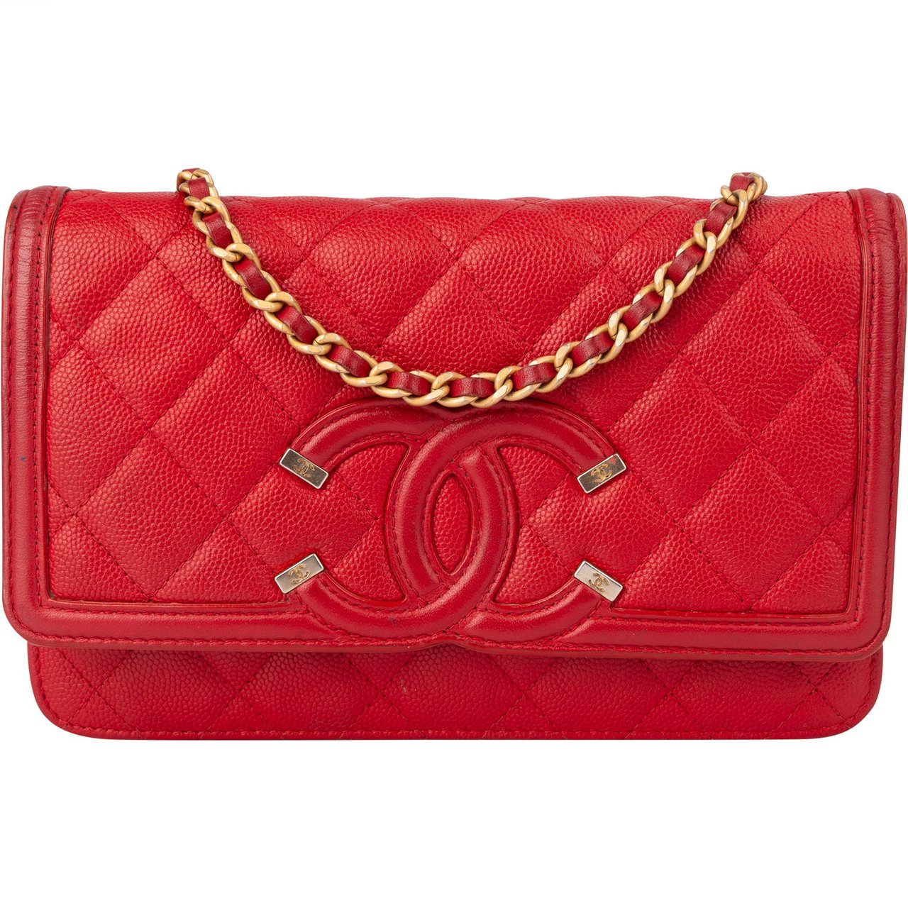 Chanel Chanel Quilted Caviar Leather Filigree Wallet On Chain Crossbody Bag Rood