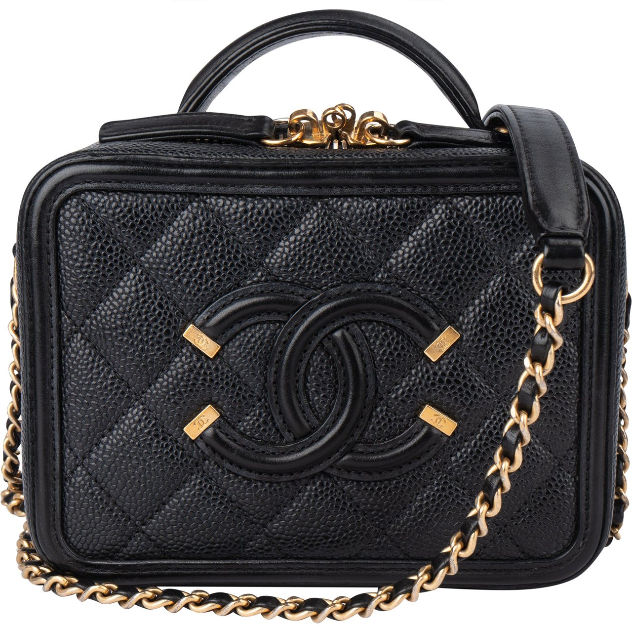 Chanel Chanel Caviar Leather CC Filigree Handbag Zwart