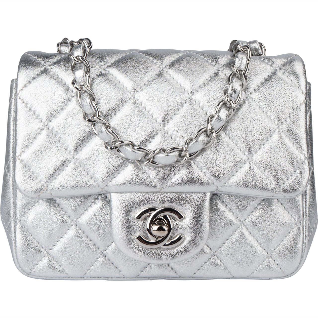 Chanel Chanel Quilted Silver Lambskin Single Flap Crossbody Bag Divers