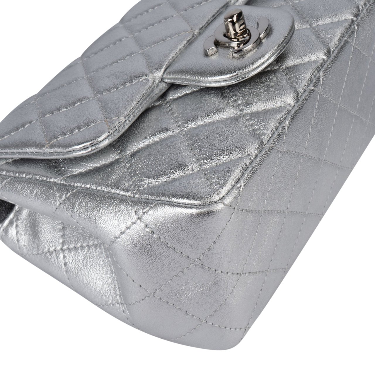 Chanel Chanel Quilted Silver Lambskin Single Flap Crossbody Bag Divers
