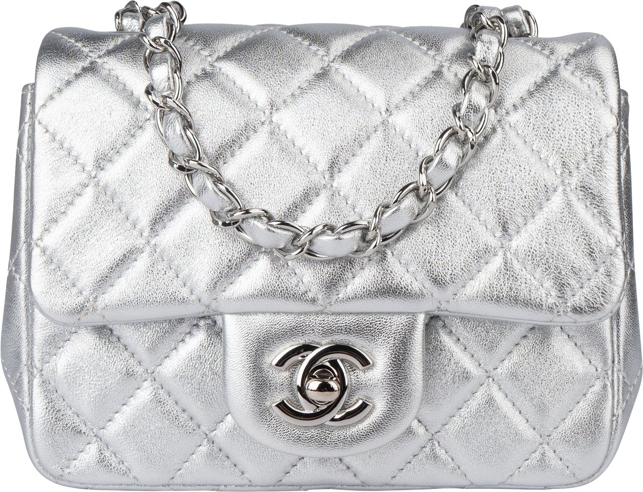 Chanel Chanel Quilted Silver Lambskin Single Flap Crossbody Bag Divers