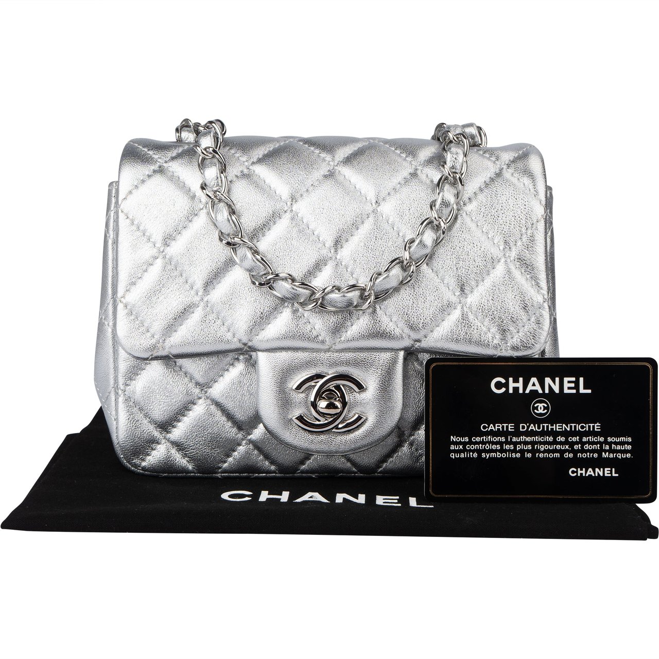Chanel Chanel Quilted Silver Lambskin Single Flap Crossbody Bag Divers