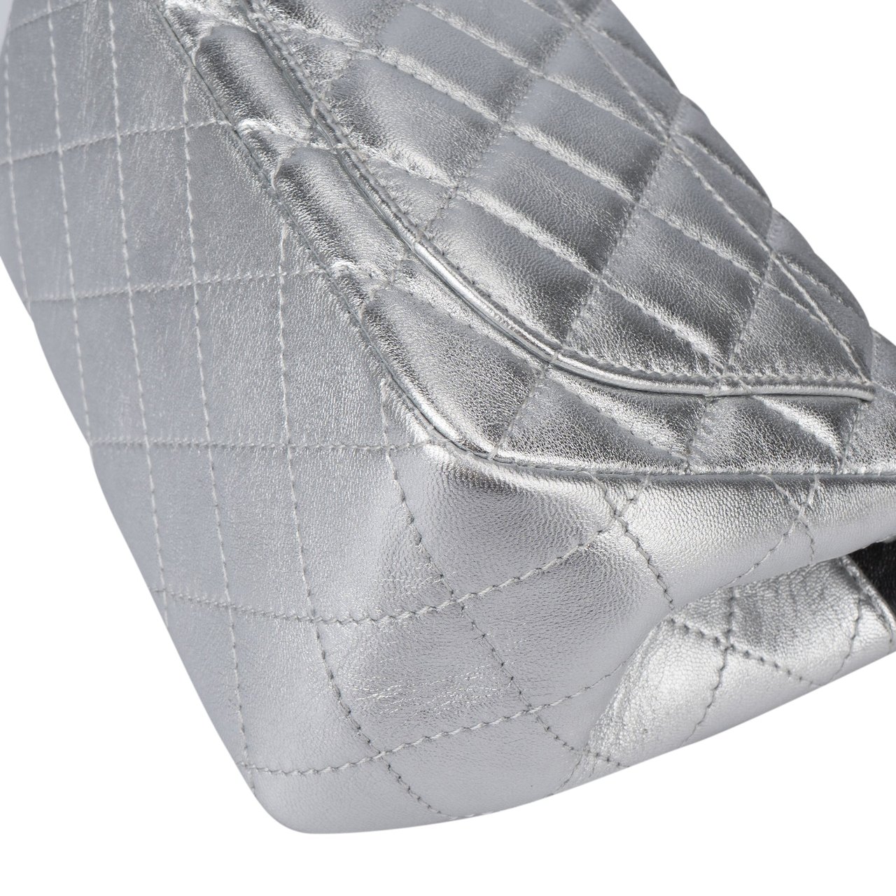 Chanel Chanel Quilted Silver Lambskin Single Flap Crossbody Bag Divers