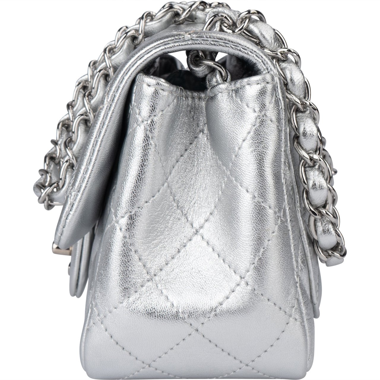 Chanel Chanel Quilted Silver Lambskin Single Flap Crossbody Bag Divers