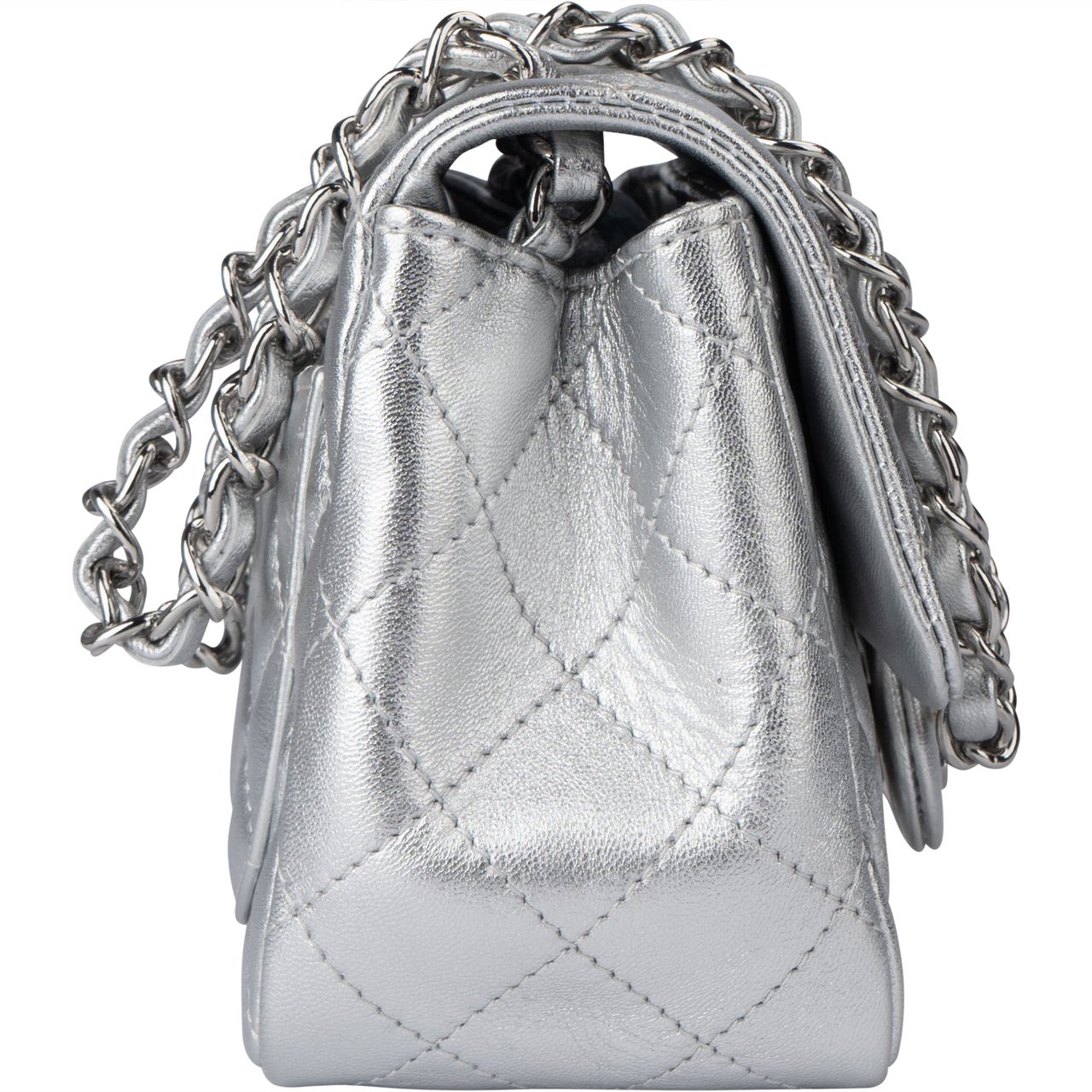 Chanel Chanel Quilted Silver Lambskin Single Flap Crossbody Bag Divers