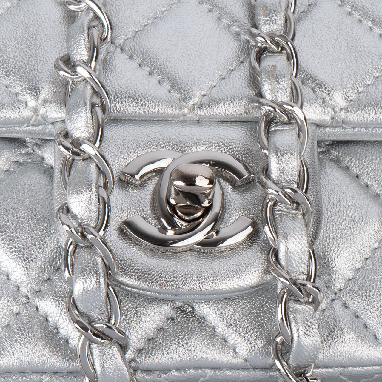 Chanel Chanel Quilted Silver Lambskin Single Flap Crossbody Bag Divers