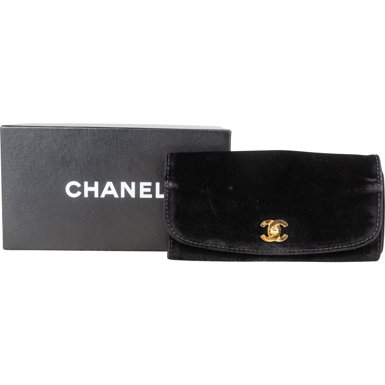 Chanel Chanel Noir Velvet 24K Gold Jewelry Pouch Zwart