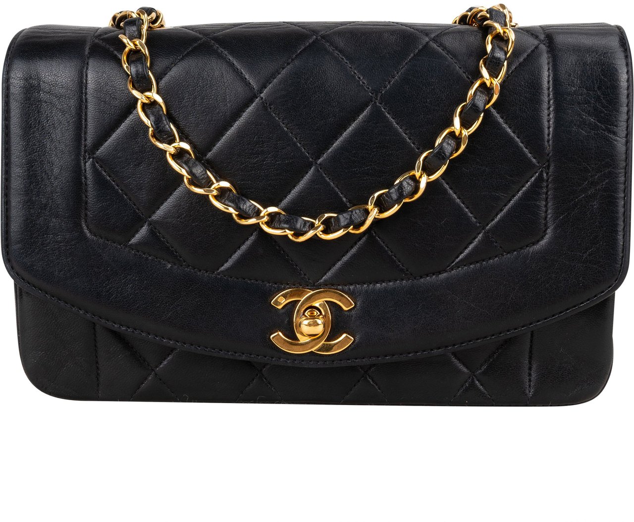 Chanel Chanel Quilted Lambskin 24K Gold Diana Small Single Flap Crossbody Bag Zwart