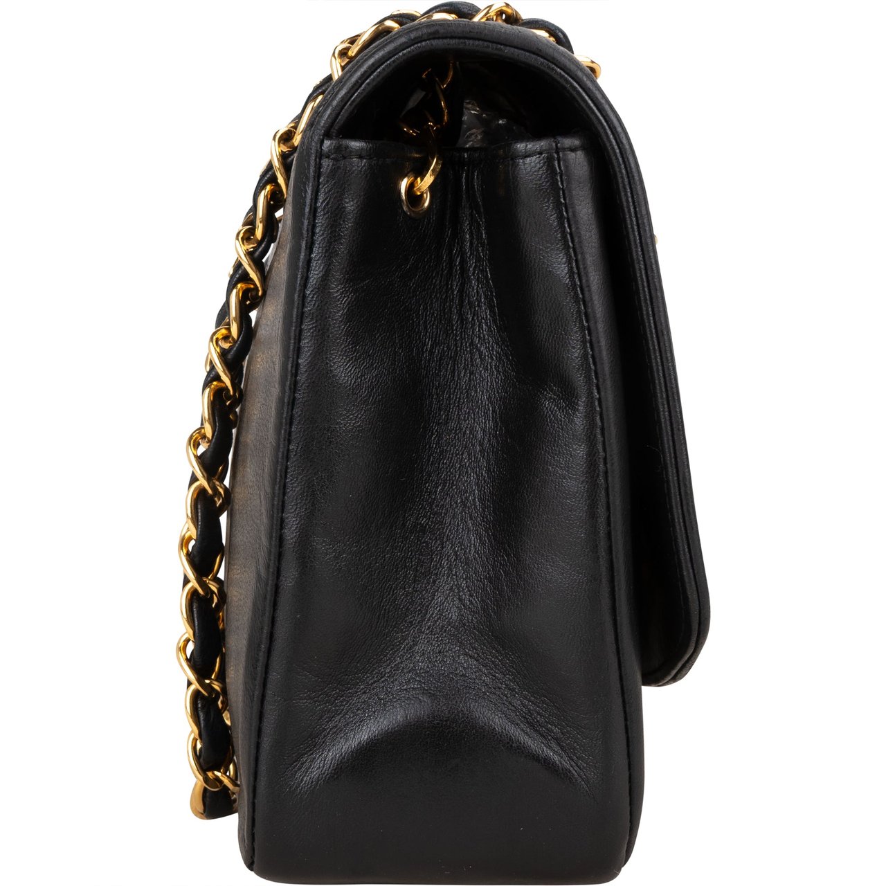 Chanel Chanel Quilted Lambskin 24K Gold Diana Medium Single Flap Crossbody Bag Zwart