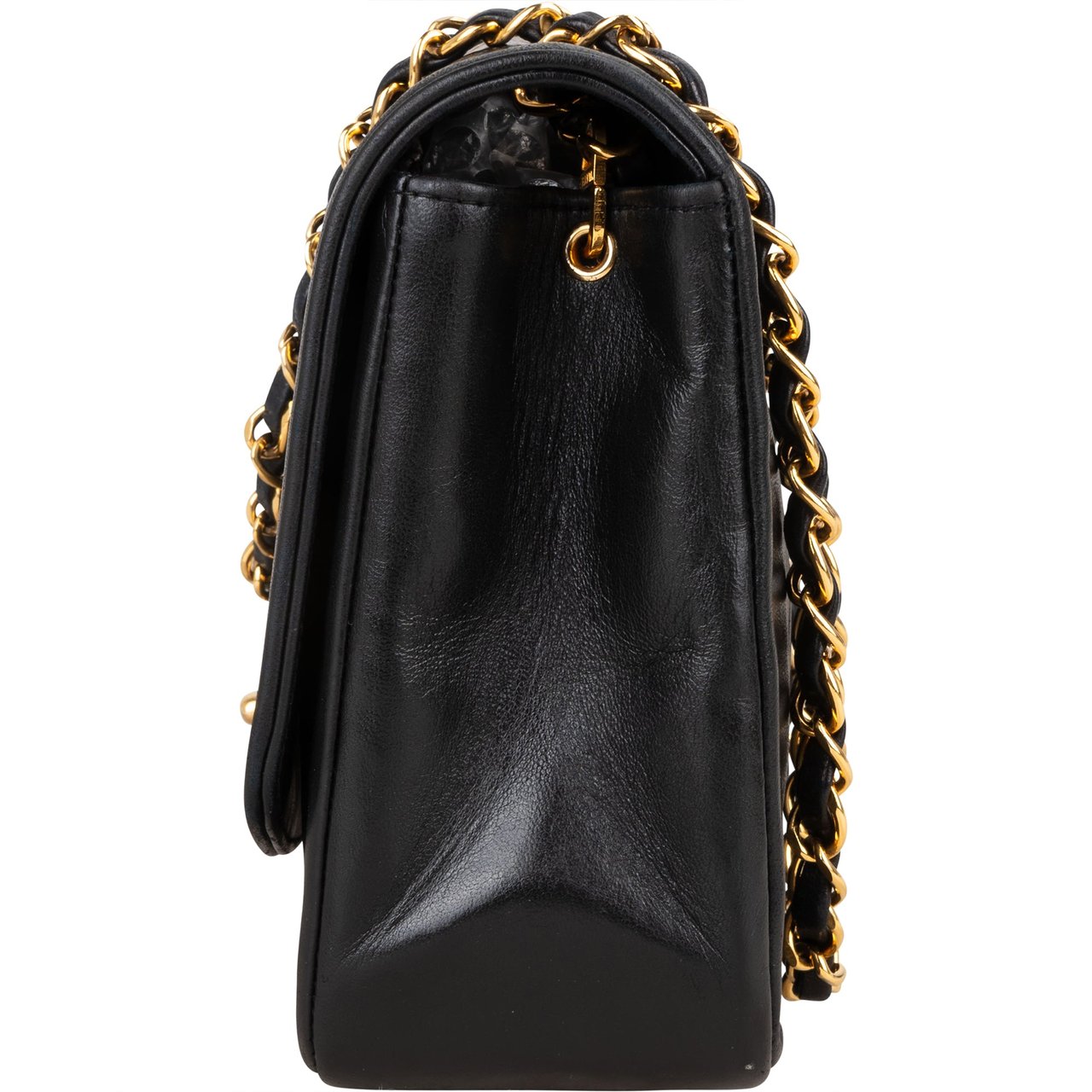 Chanel Chanel Quilted Lambskin 24K Gold Diana Medium Single Flap Crossbody Bag Zwart