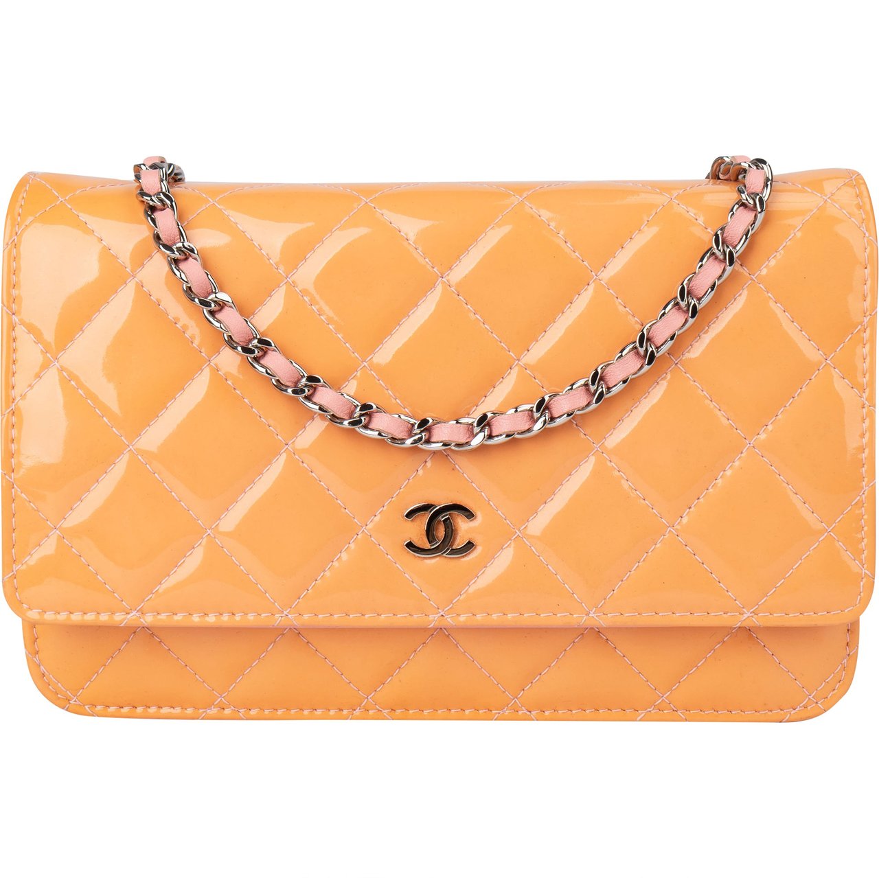 Chanel Chanel Quilted Patent Leather CC Wallet On Chain Crossbody Bag Oranje