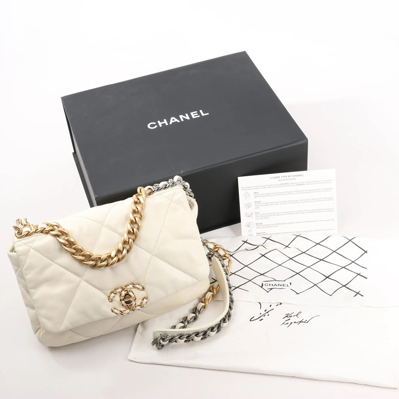 Chanel Chanel Chanel 19 Leather Quilted Chain 2Way Handbag in Ecru Beige