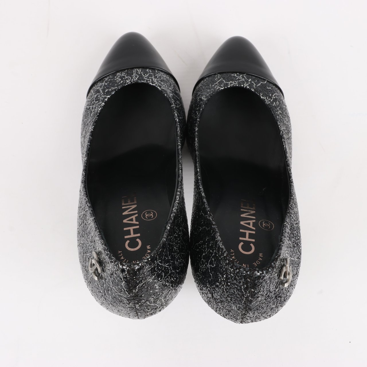 Chanel Chanel Coco Mark Leather Heels Black × Silver G29571, Size 36 EU Zwart