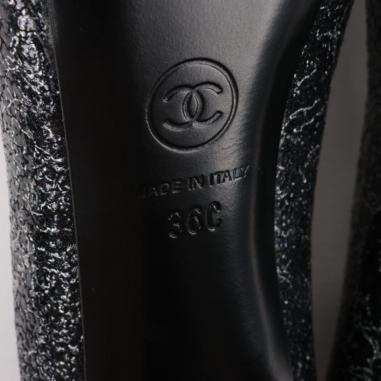 Chanel Chanel Coco Mark Leather Heels Black × Silver G29571, Size 36 EU Zwart