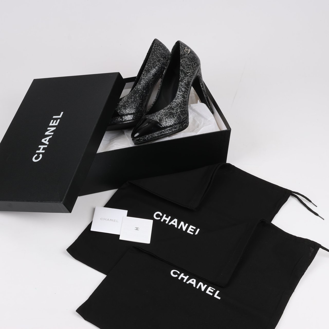 Chanel Chanel Coco Mark Leather Heels Black × Silver G29571, Size 36 EU Zwart