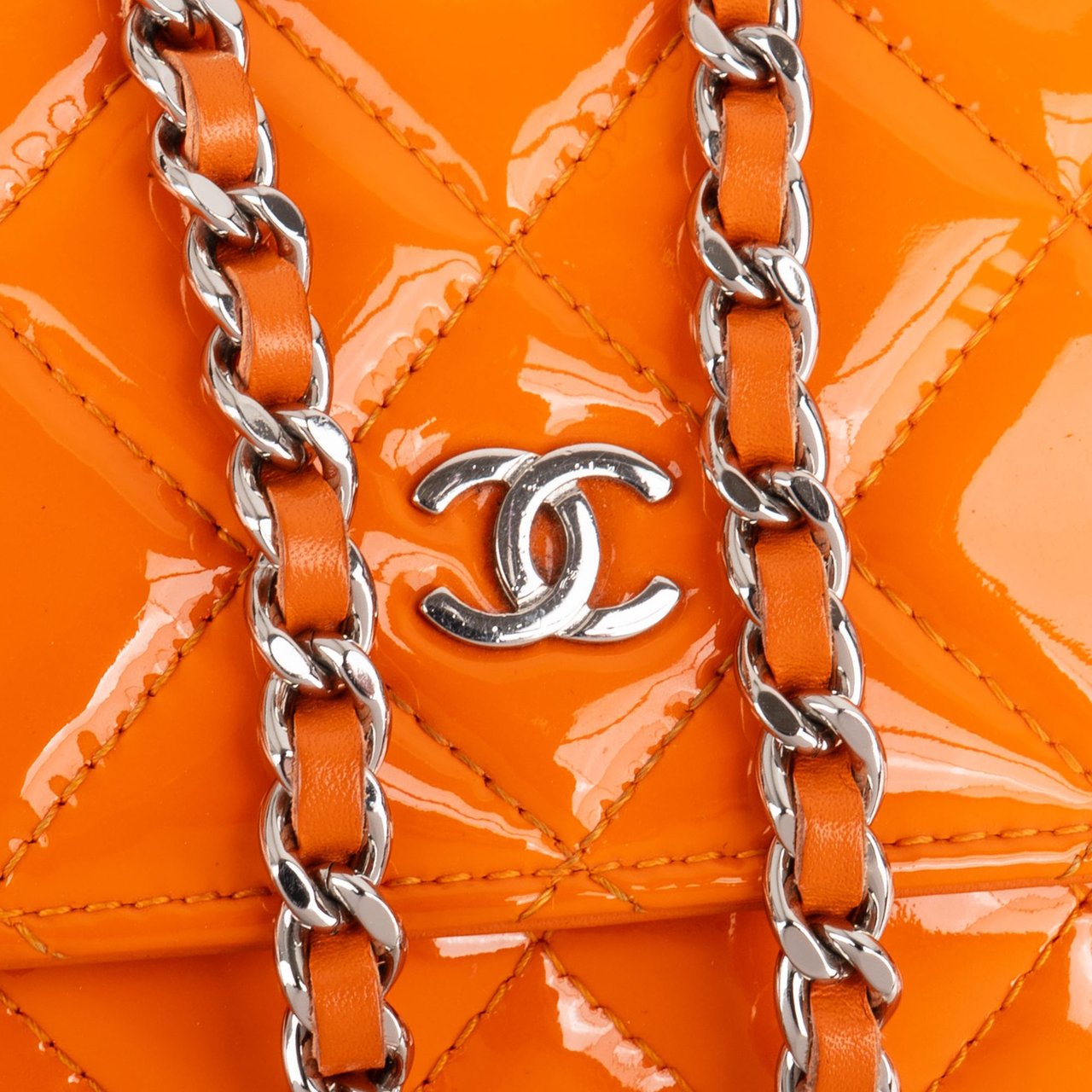 Chanel Chanel Quilted Orange Patent Leather Wallet On Chain Crossbody Bag Divers